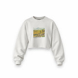 Field with Ploughman and Mill Oversize Crop Sweatshirt – Beyaz