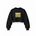 Field with Ploughman and Mill Oversize Crop Sweatshirt – Siyah