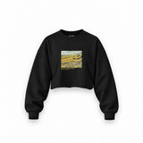 Field with Ploughman and Mill Oversize Crop Sweatshirt – Siyah