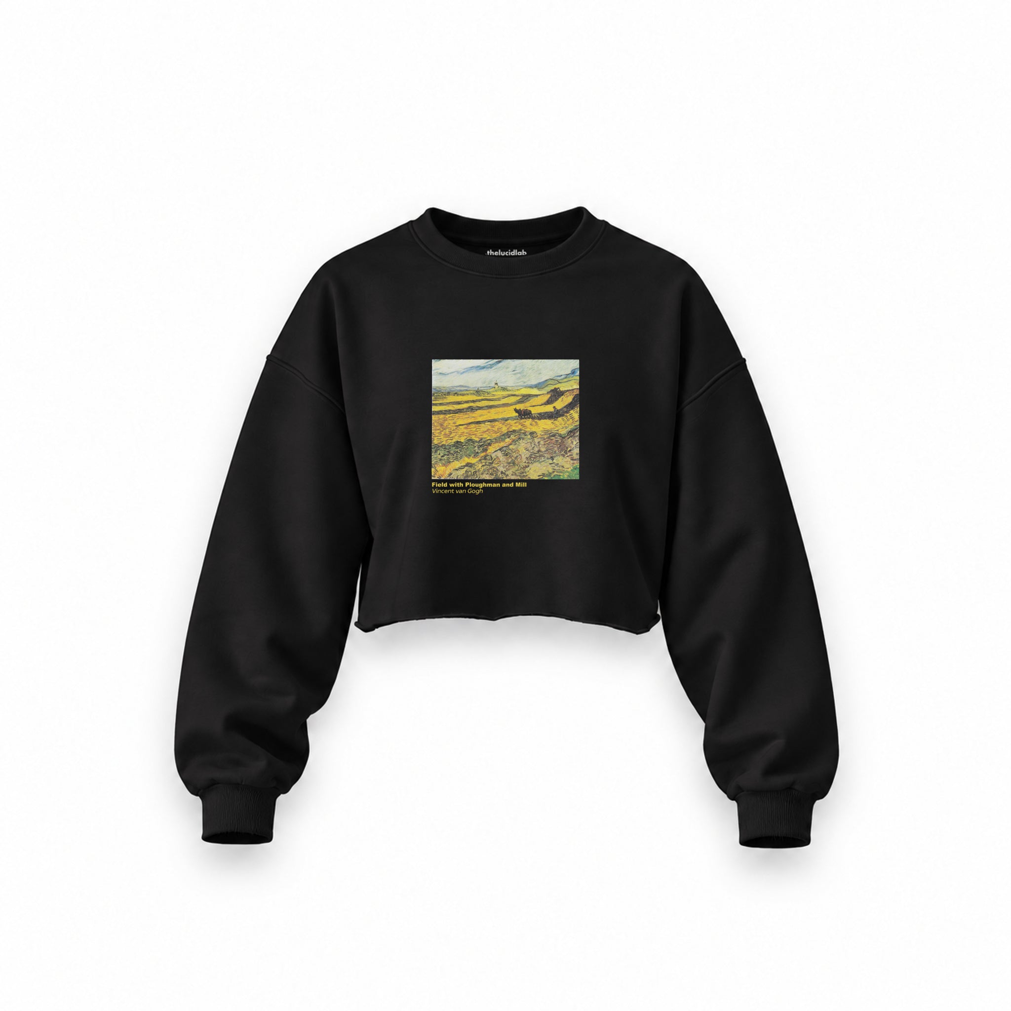 Field with Ploughman and Mill Oversize Crop Sweatshirt – Siyah