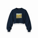 Field with Ploughman and Mill Oversize Crop Sweatshirt – Lacivert