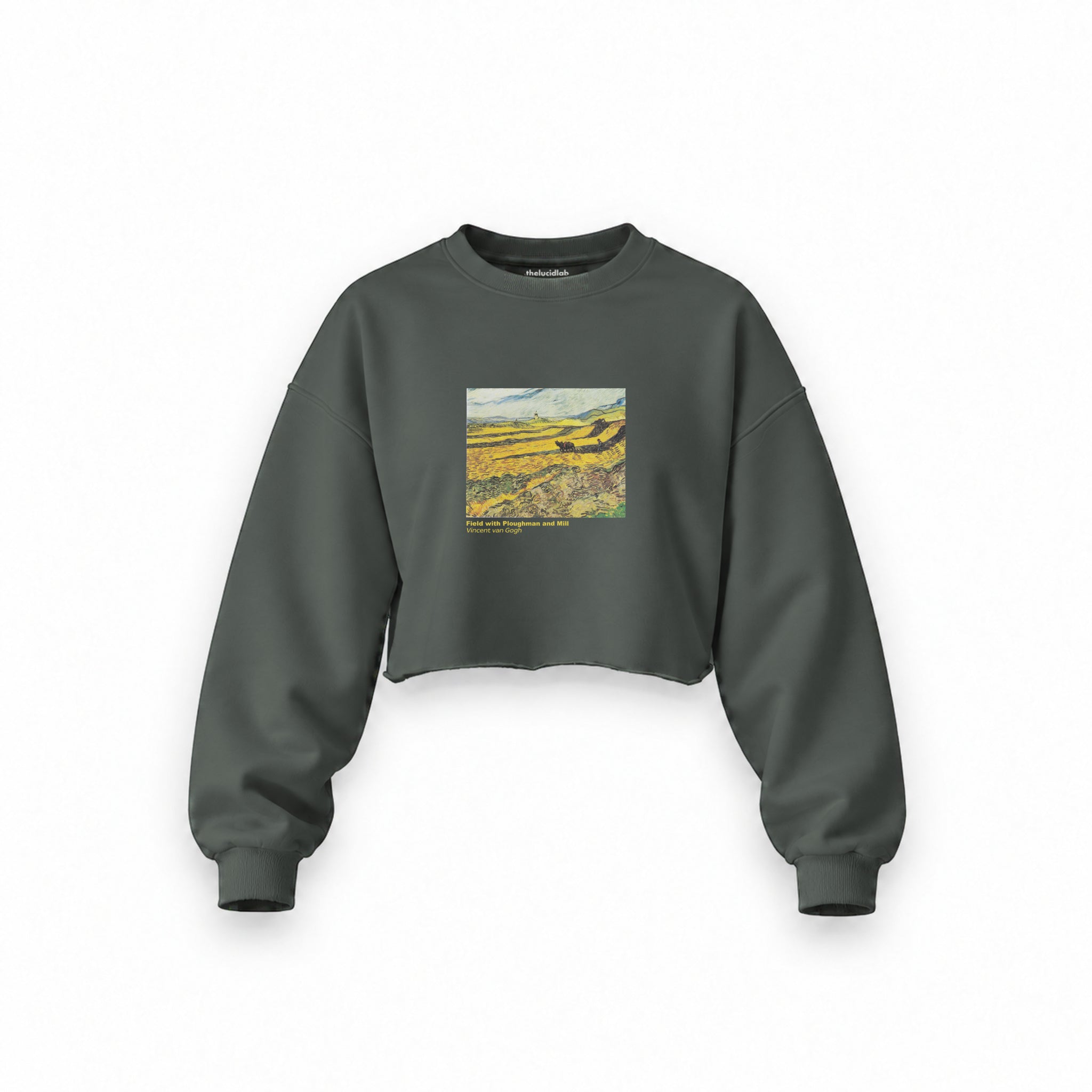 Field with Ploughman and Mill Oversize Crop Sweatshirt – Antrasit