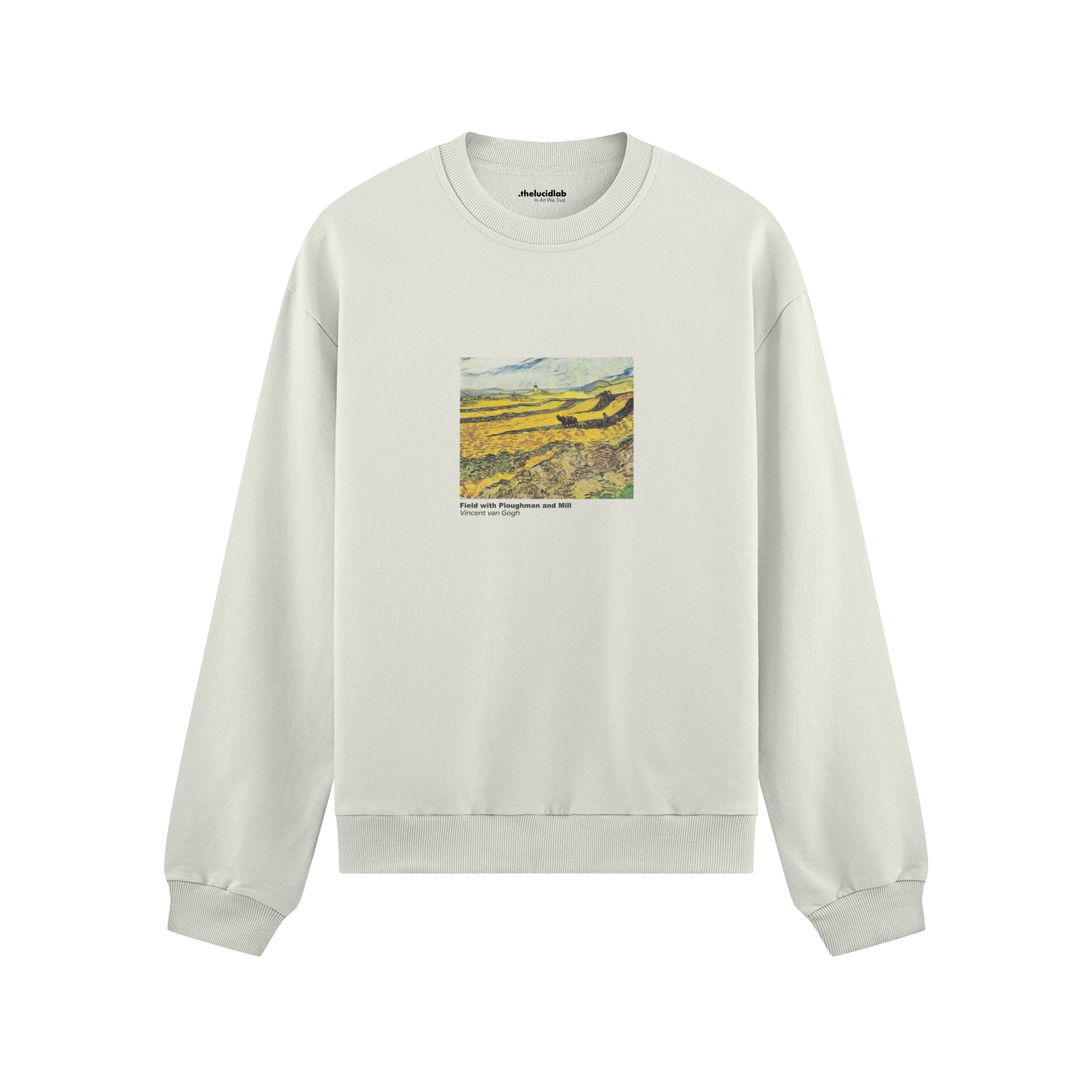 Field with Ploughman and Mill Oversize Sweatshirt – Beyaz