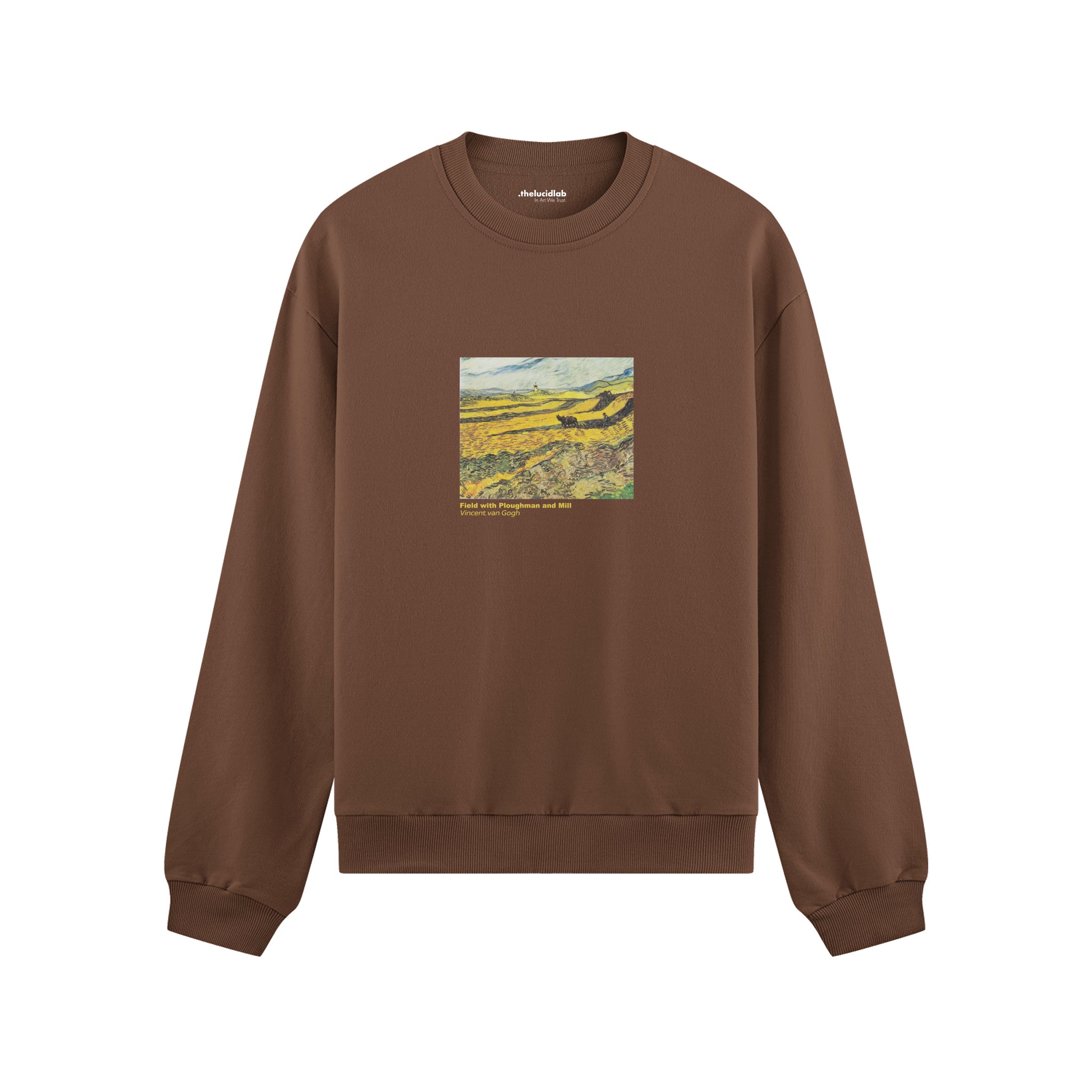 Field with Ploughman and Mill Oversize Sweatshirt – Kahverengi