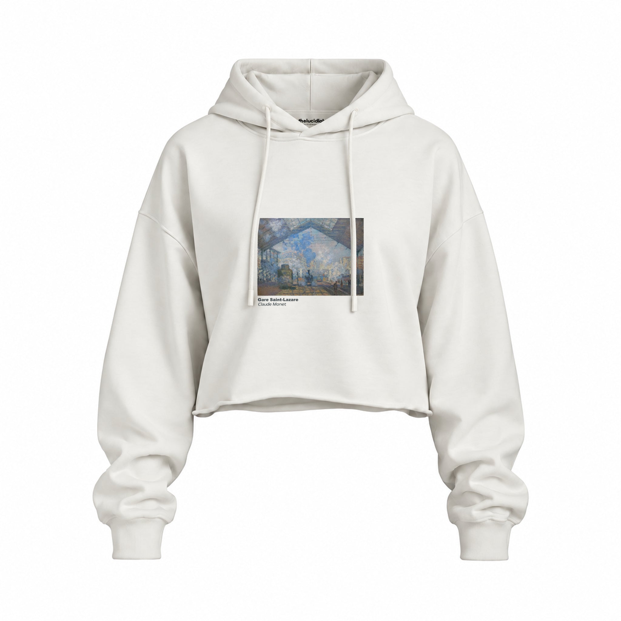 Gare Saint-Lazare Oversize Crop Hoodie – Beyaz