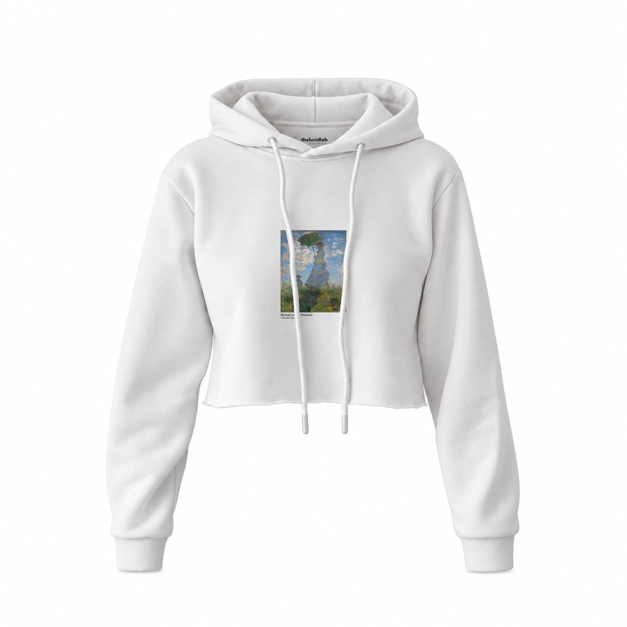 Woman with a Parasol Crop Hoodie – Beyaz