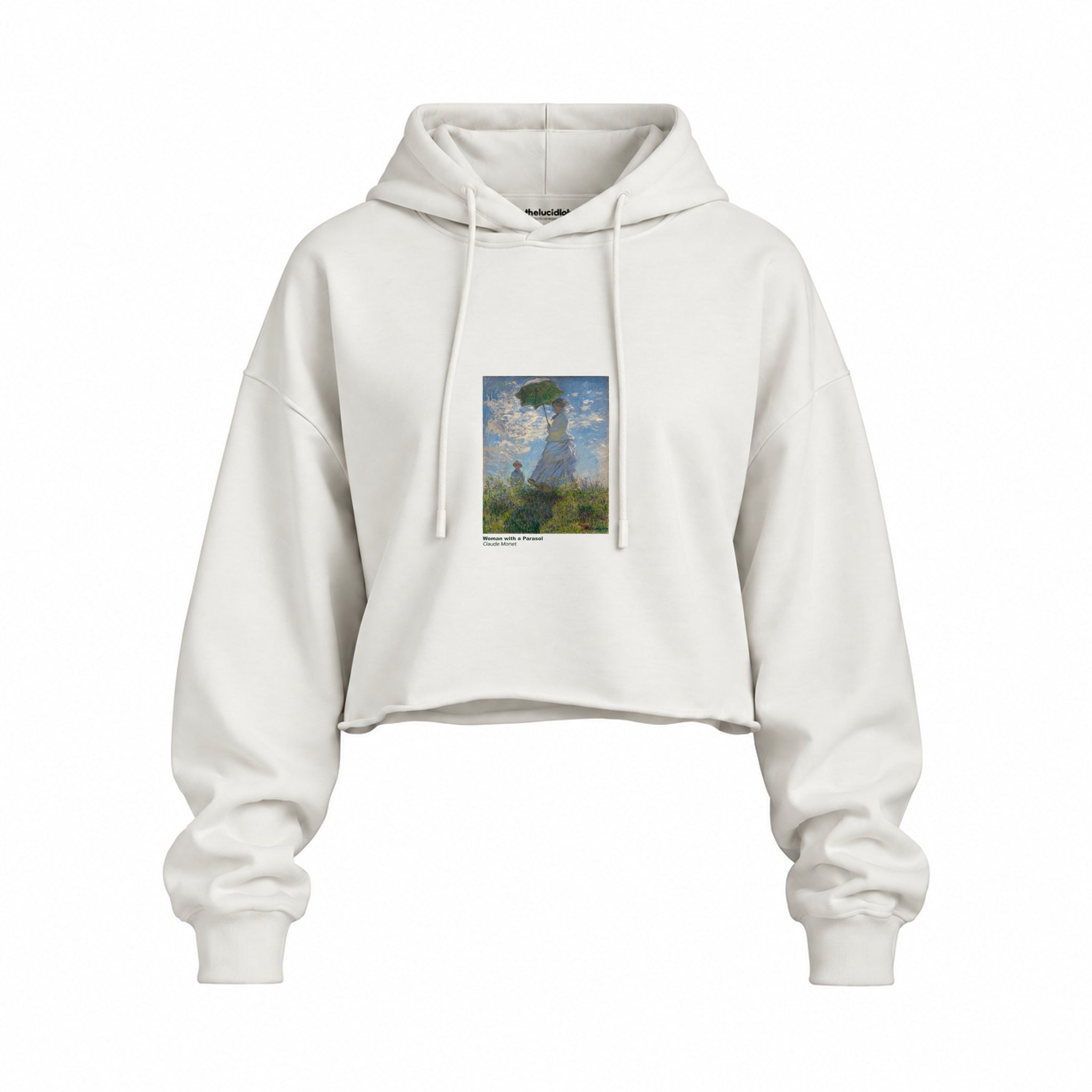 Woman with a Parasol Oversize Crop Hoodie – Beyaz