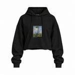 Woman with a Parasol Oversize Crop Hoodie – Siyah