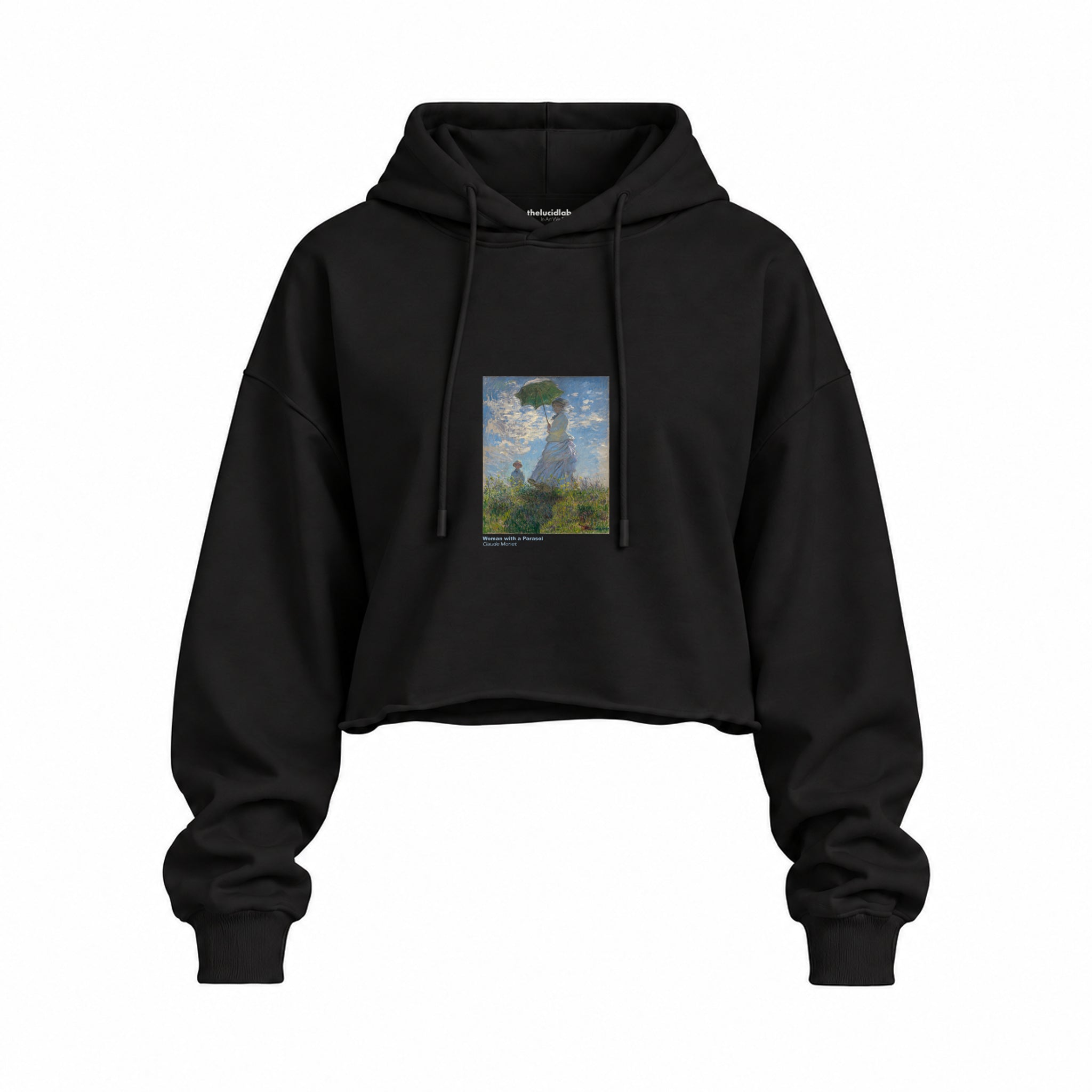 Woman with a Parasol Oversize Crop Hoodie – Siyah