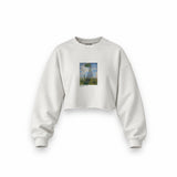 Woman with a Parasol Oversize Crop Sweatshirt – Beyaz