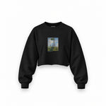 Woman with a Parasol Oversize Crop Sweatshirt – Siyah