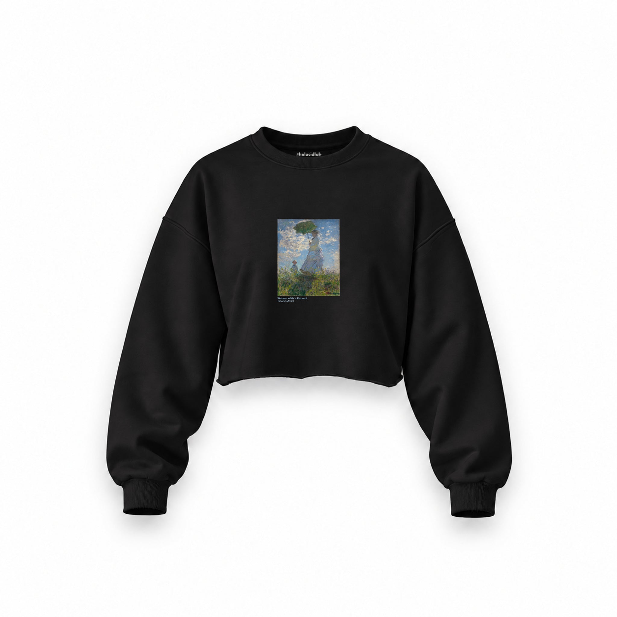 Woman with a Parasol Oversize Crop Sweatshirt – Siyah