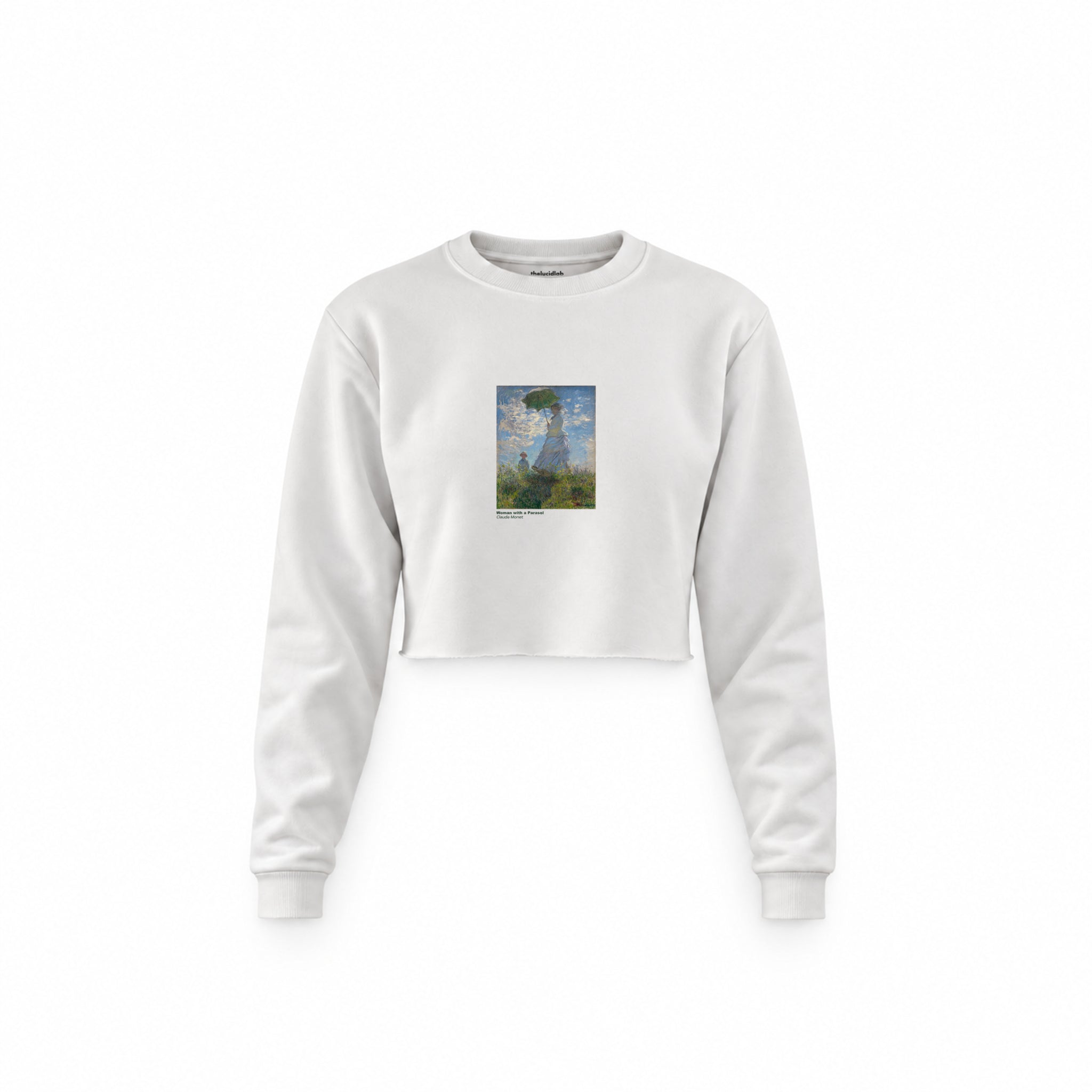 Woman with a Parasol Crop Sweatshirt – Beyaz