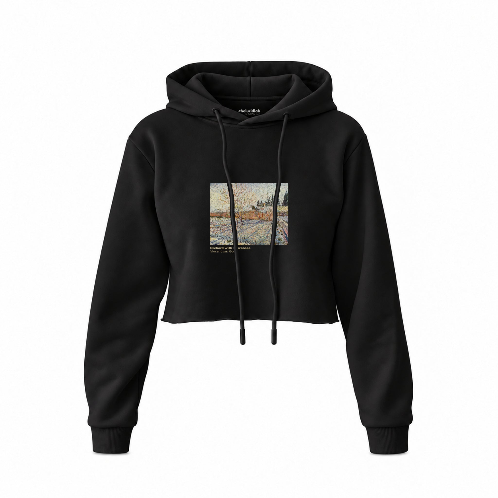 Orchard with Cypresses Crop Hoodie – Siyah