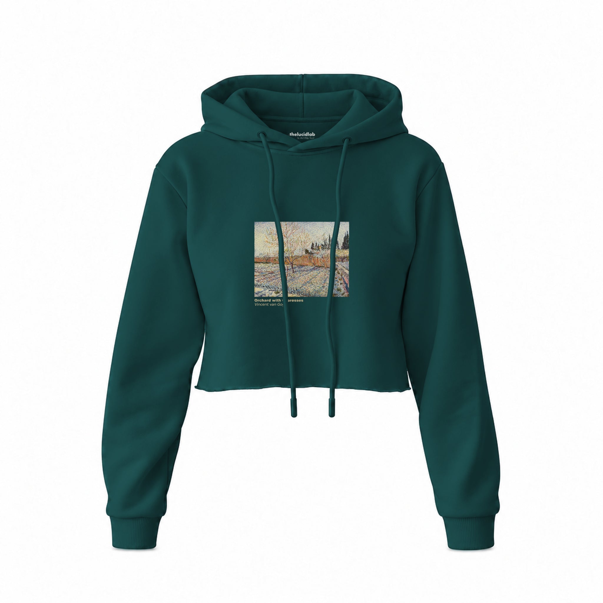 Orchard with Cypresses Crop Hoodie – Koyu Yeşil