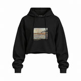 Orchard with Cypresses Oversize Crop Hoodie – Siyah