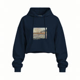 Orchard with Cypresses Oversize Crop Hoodie – Lacivert