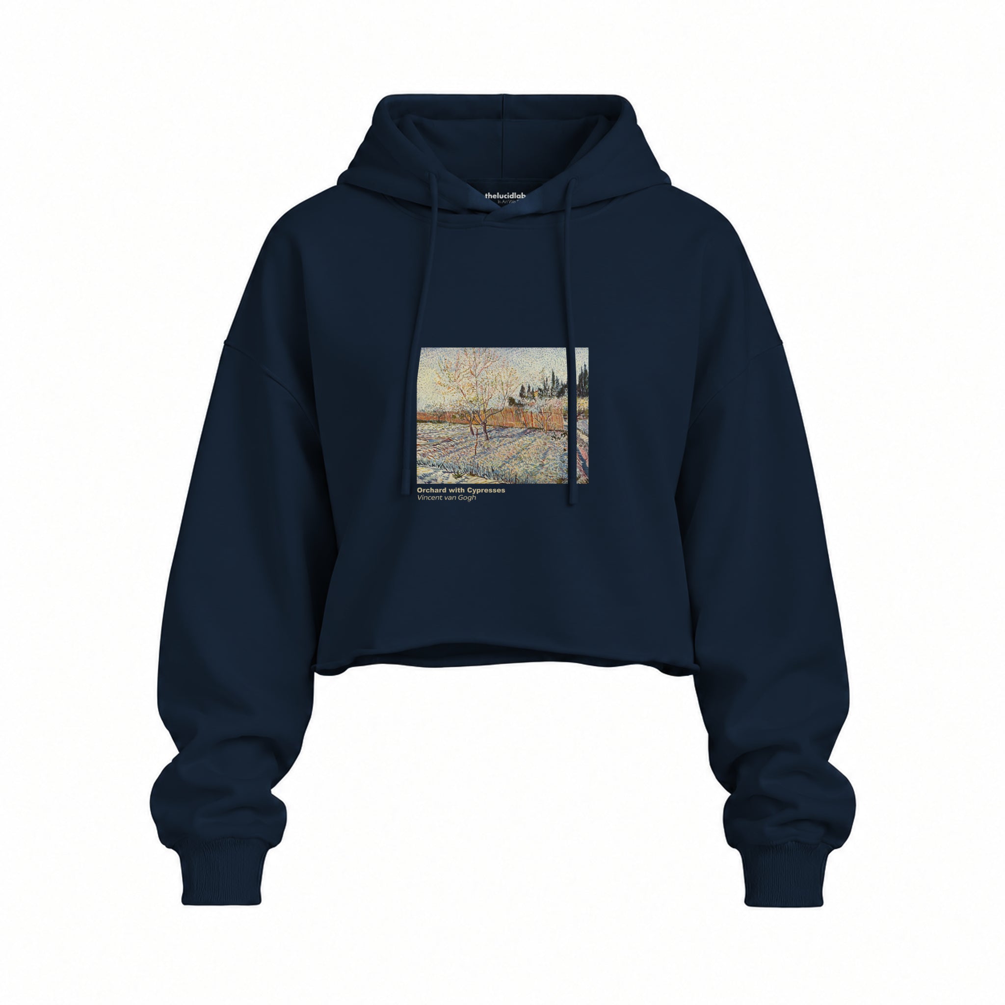 Orchard with Cypresses Oversize Crop Hoodie – Lacivert
