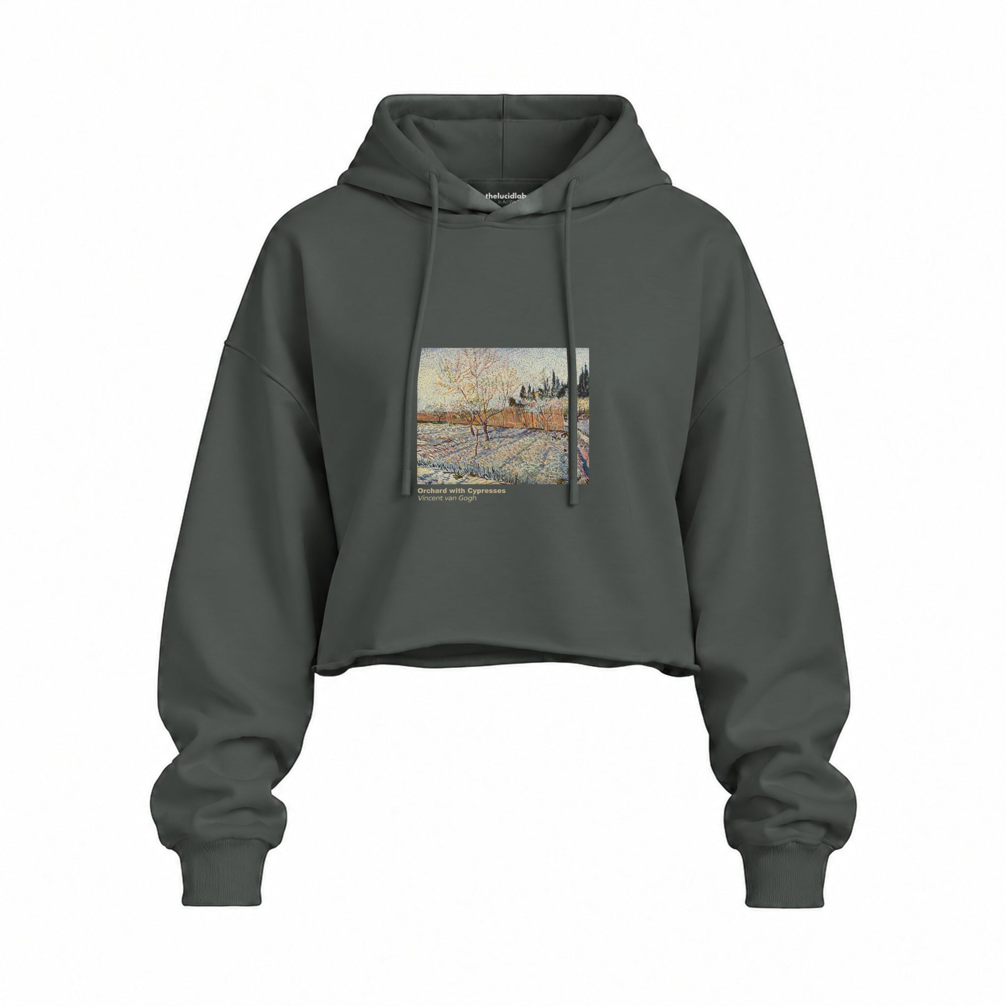 Orchard with Cypresses Oversize Crop Hoodie – Antrasit
