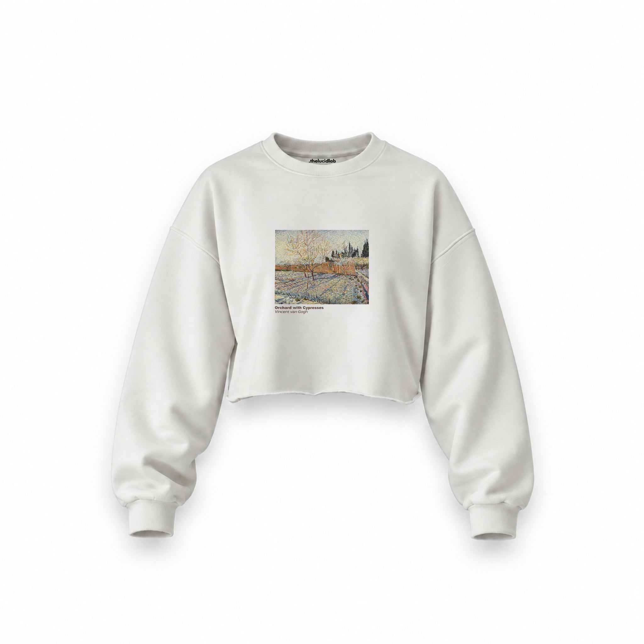 Orchard with Cypresses Oversize Crop Sweatshirt – Beyaz