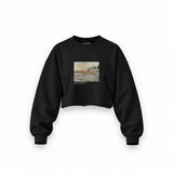 Orchard with Cypresses Oversize Crop Sweatshirt – Siyah