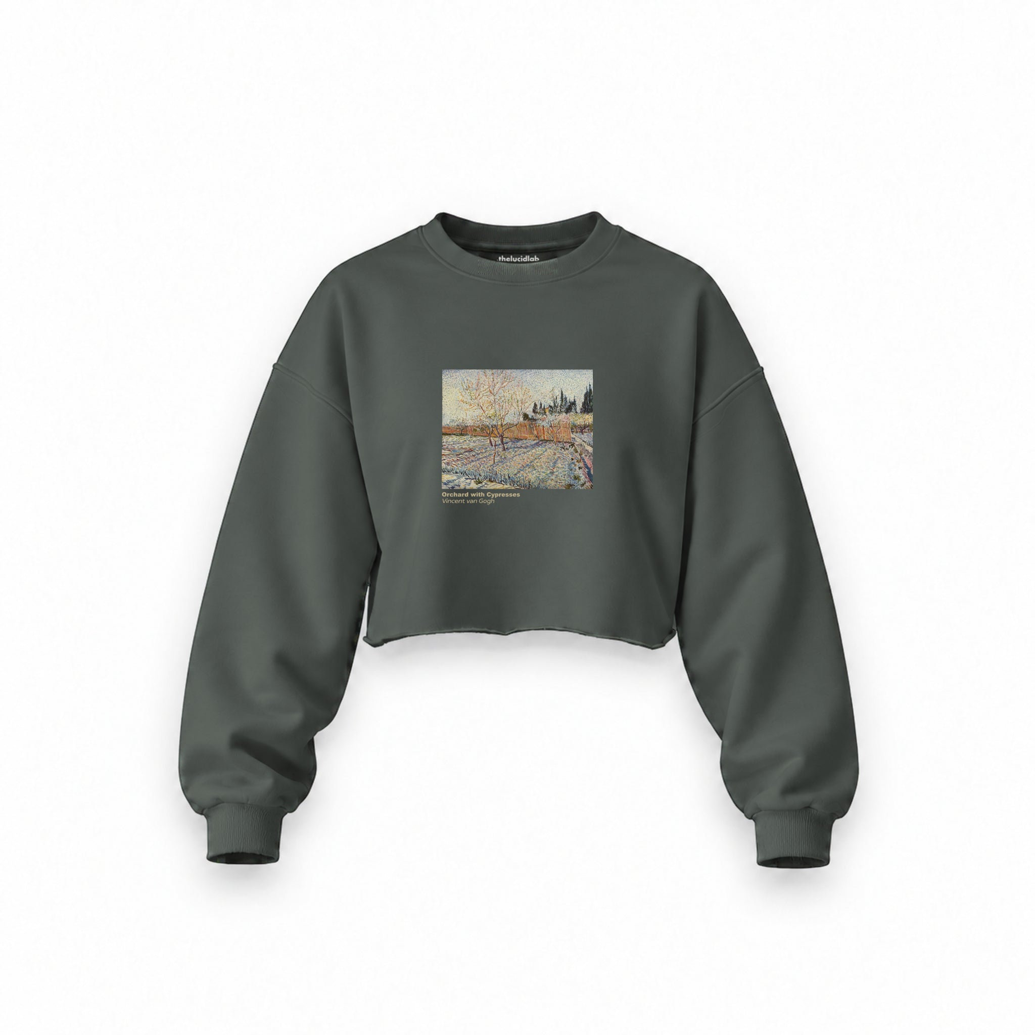 Orchard with Cypresses Oversize Crop Sweatshirt – Antrasit