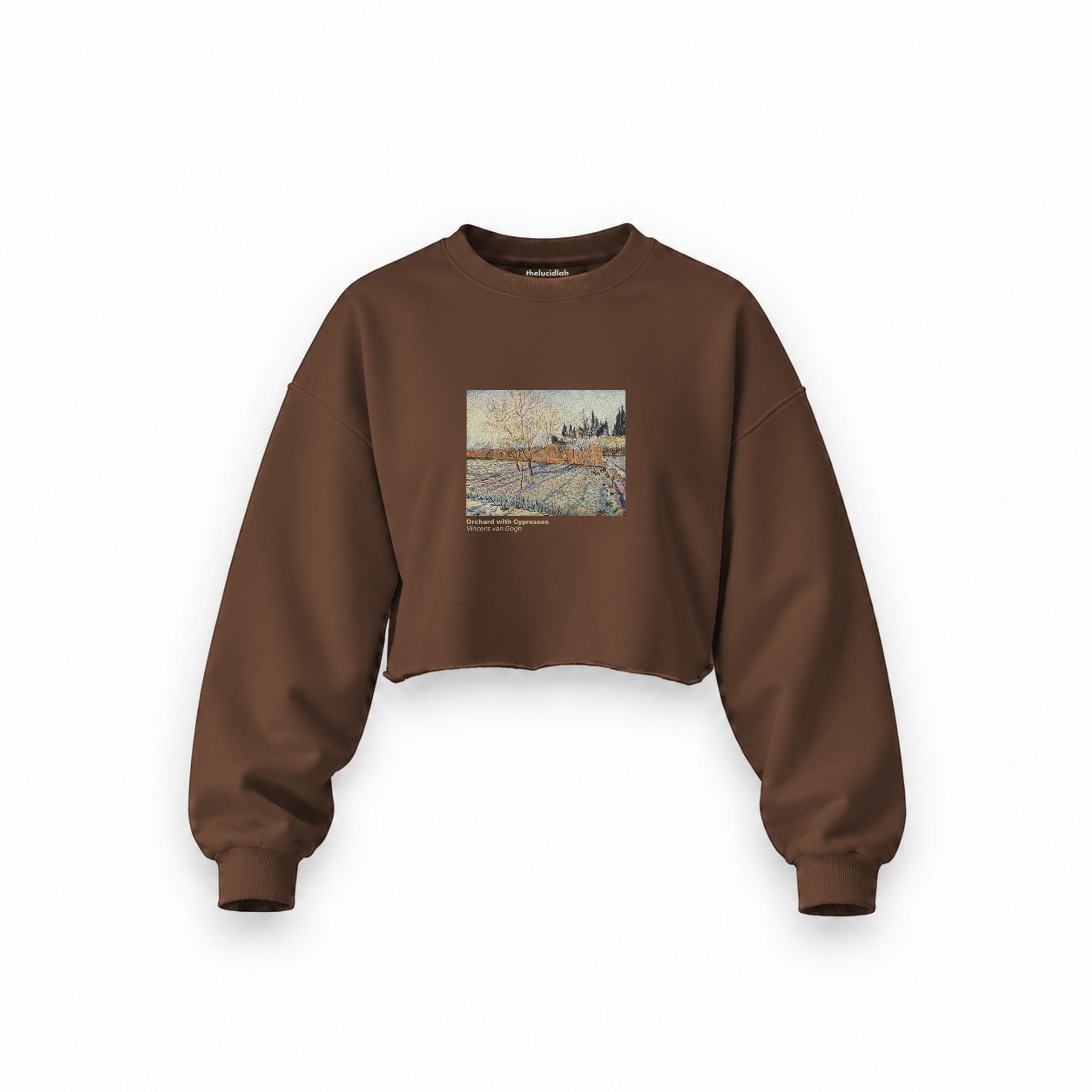 Orchard with Cypresses Oversize Crop Sweatshirt – Kahverengi