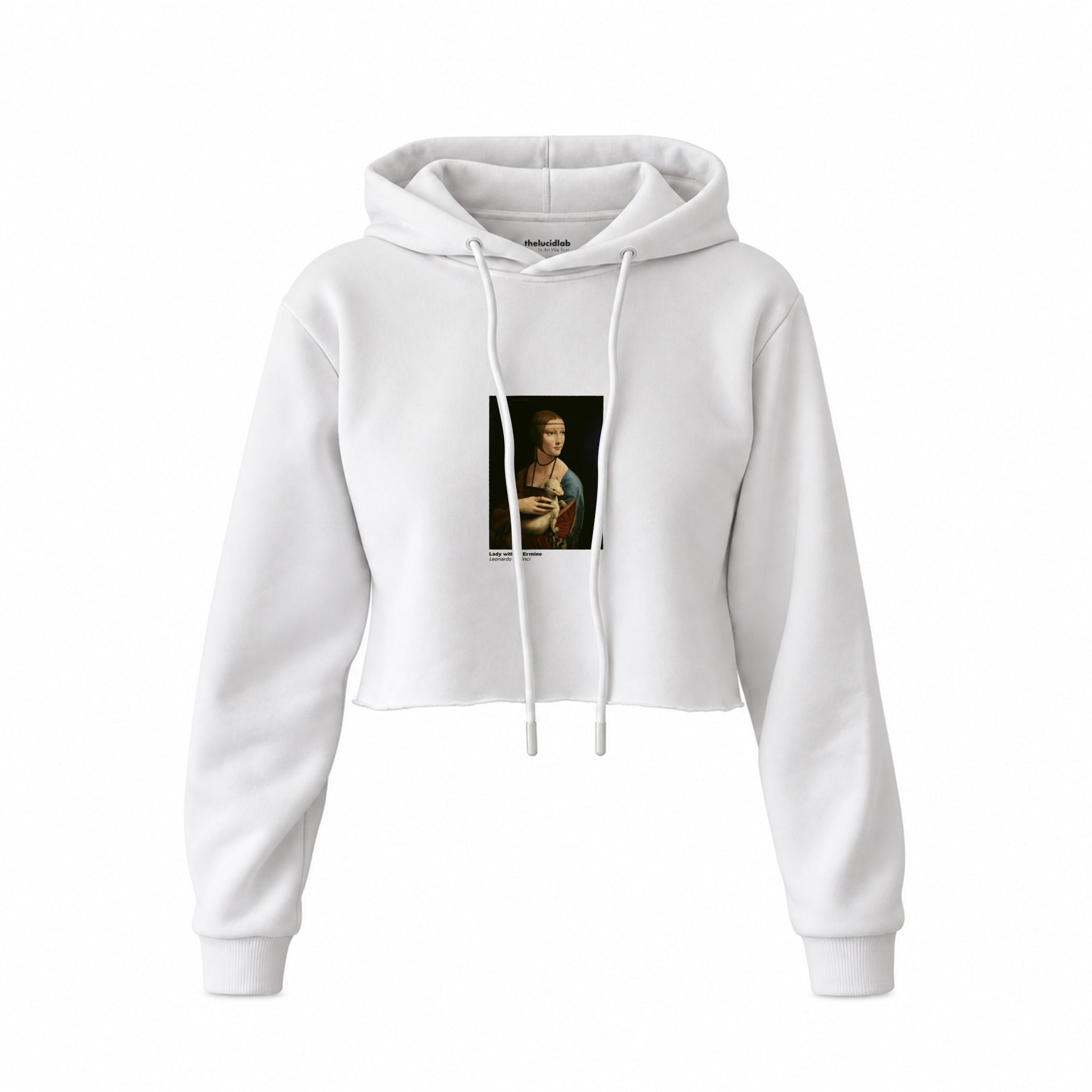 Lady with an Ermine Crop Hoodie – Beyaz