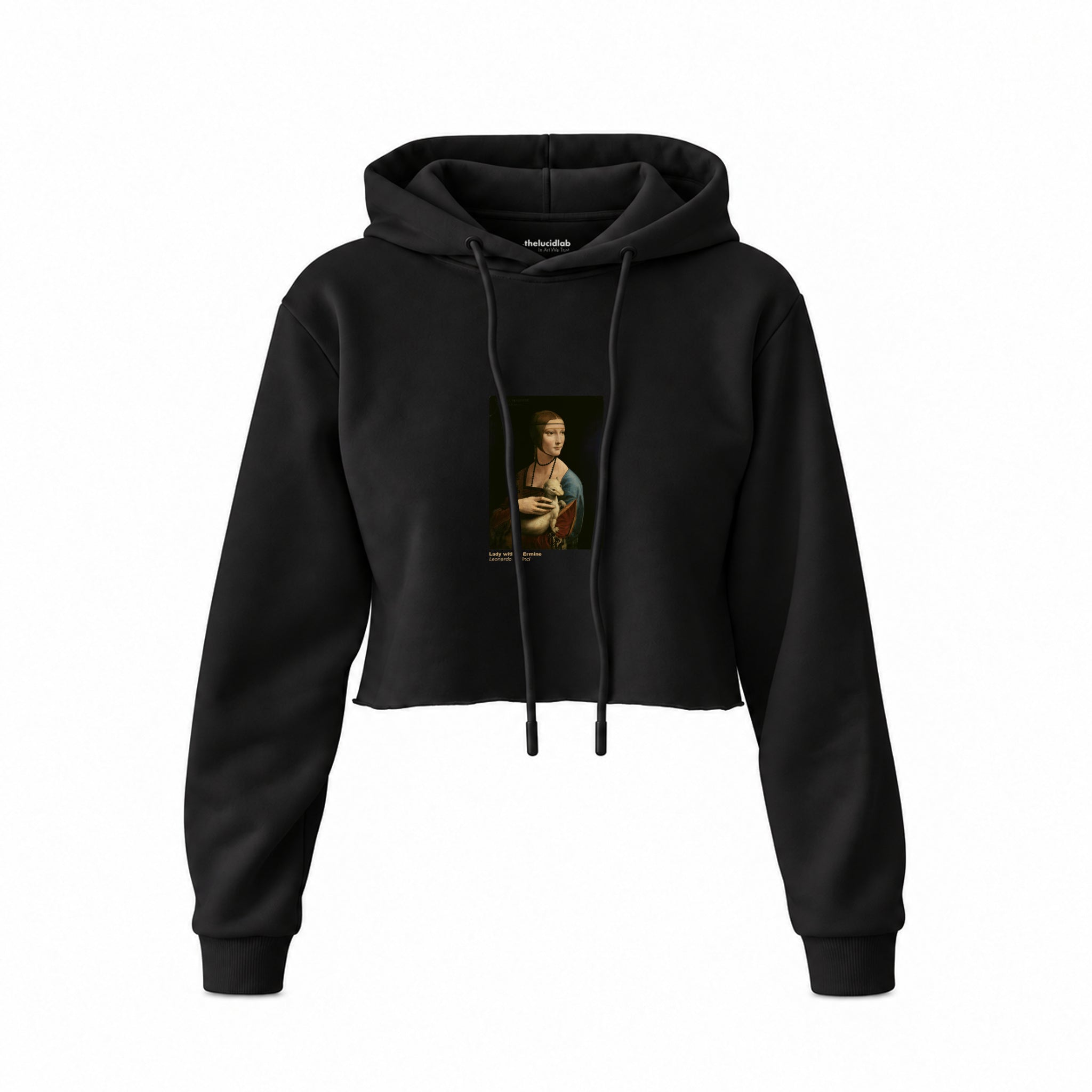Lady with an Ermine Crop Hoodie – Siyah