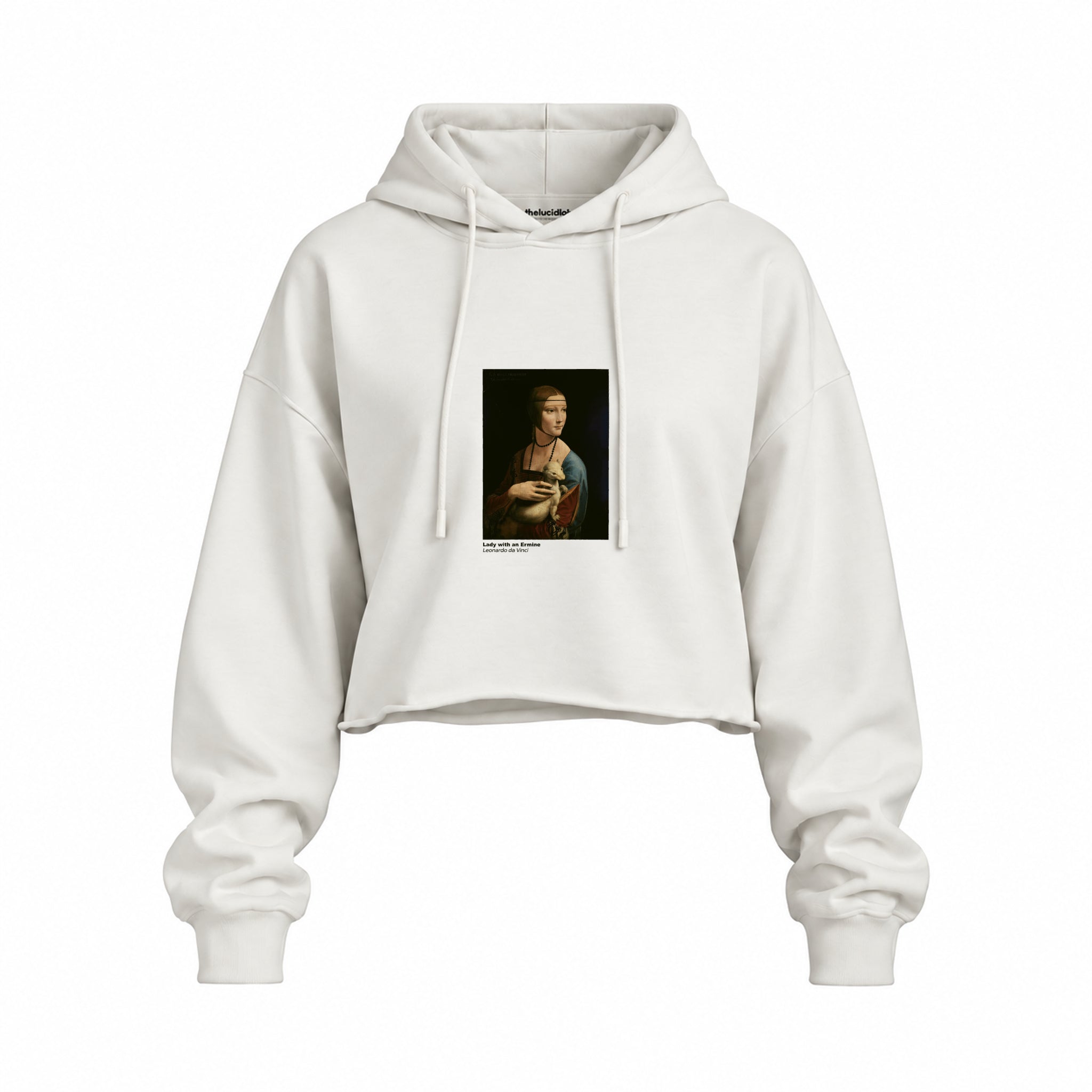 Lady with an Ermine Oversize Crop Hoodie – Beyaz