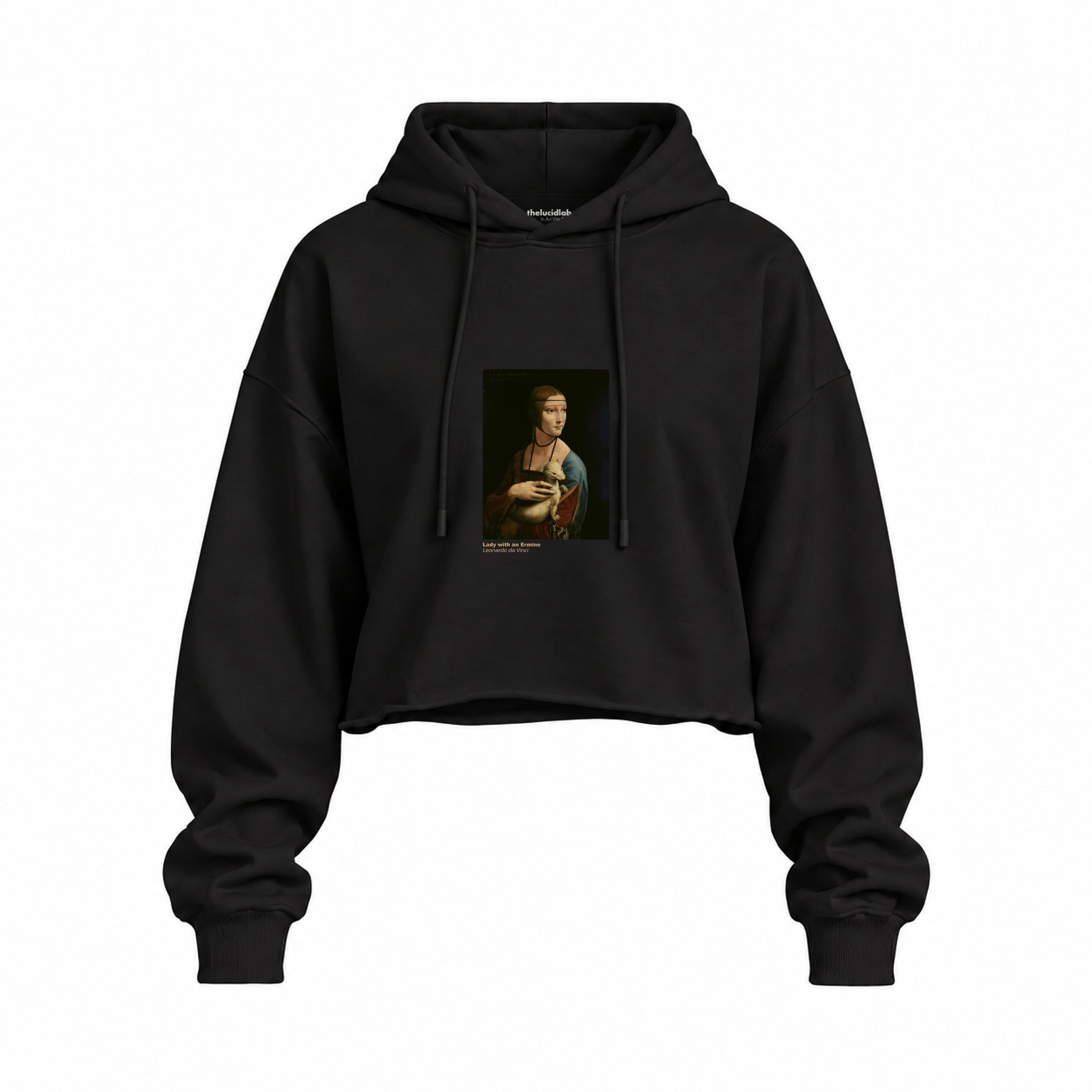 Lady with an Ermine Oversize Crop Hoodie – Siyah