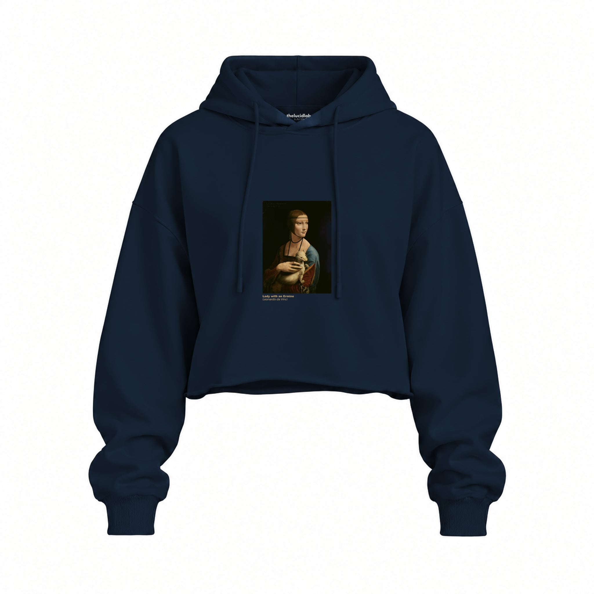 Lady with an Ermine Oversize Crop Hoodie – Lacivert