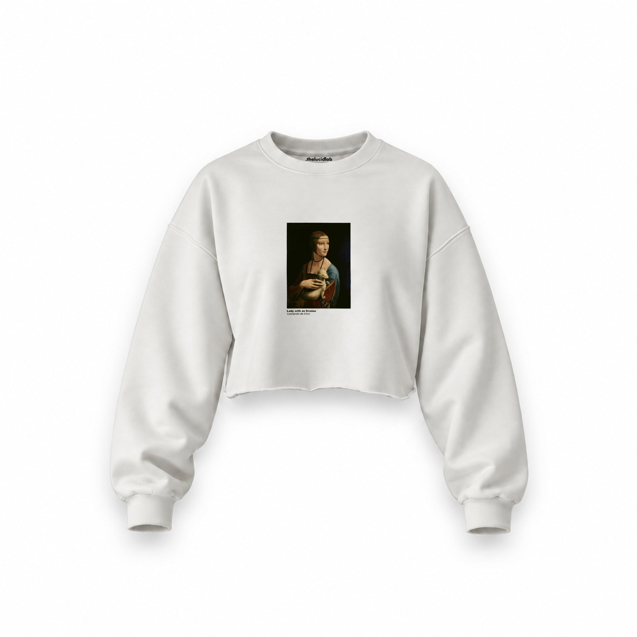 Lady with an Ermine Oversize Crop Sweatshirt – Beyaz