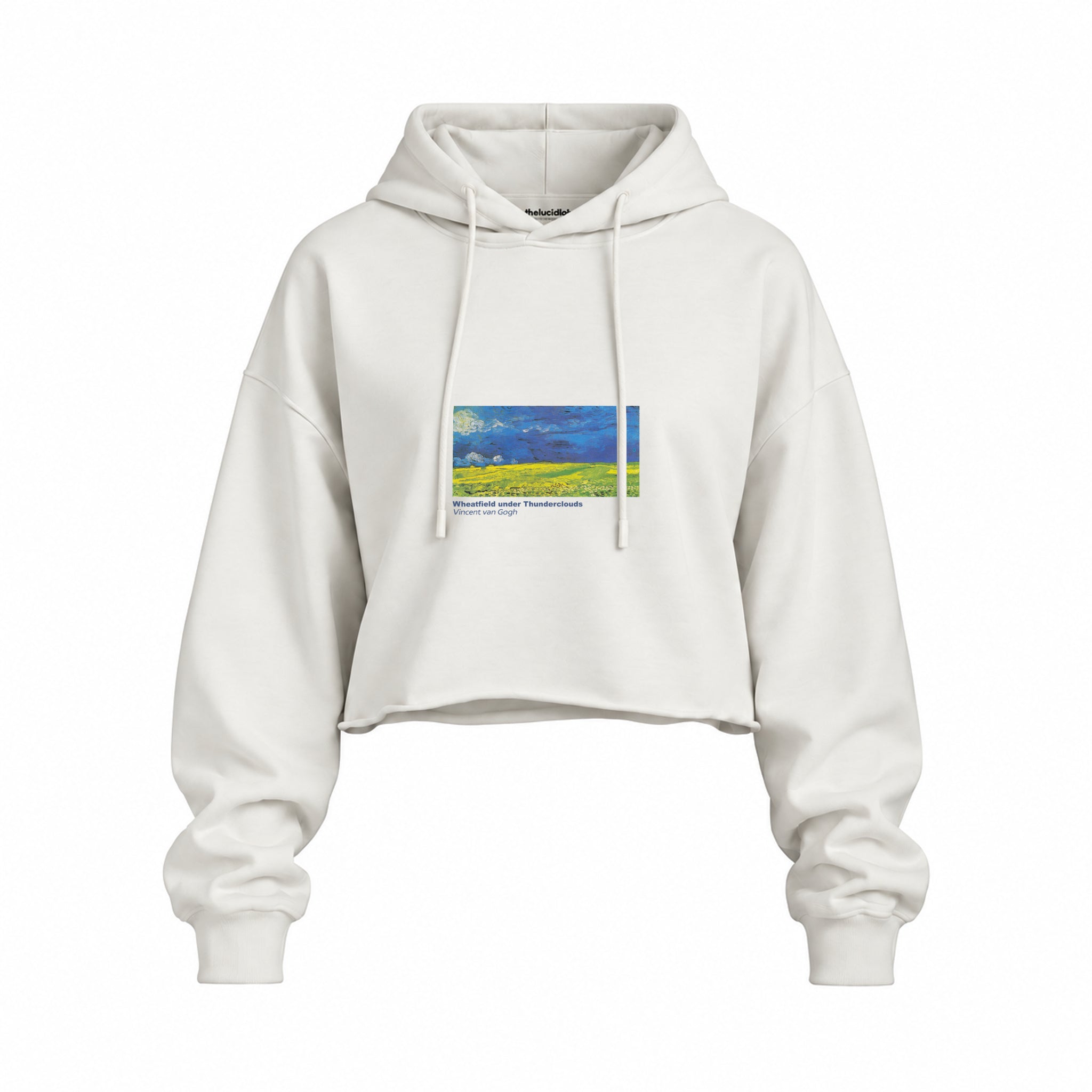 Wheatfield under Thunderclouds Oversize Crop Hoodie – Beyaz