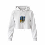 Road with Cypress and Star Crop Hoodie – Beyaz