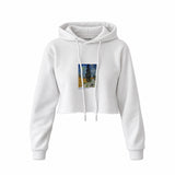 Road with Cypress and Star Crop Hoodie – Beyaz