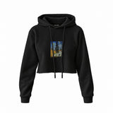 Road with Cypress and Star Crop Hoodie – Siyah