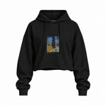 Road with Cypress and Star Oversize Crop Hoodie – Siyah