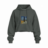 Road with Cypress and Star Oversize Crop Hoodie – Antrasit