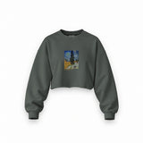 Road with Cypress and Star Oversize Crop Sweatshirt – Antrasit