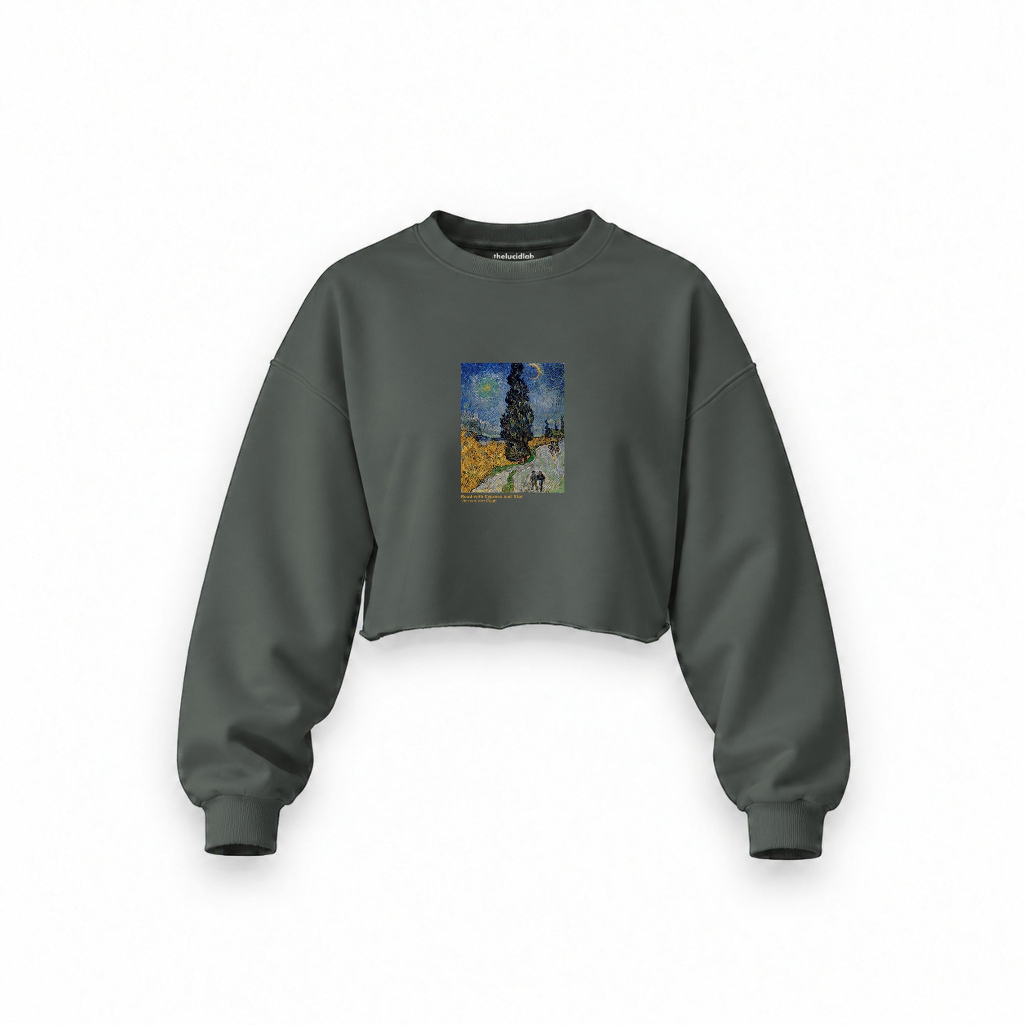 Road with Cypress and Star Oversize Crop Sweatshirt – Antrasit