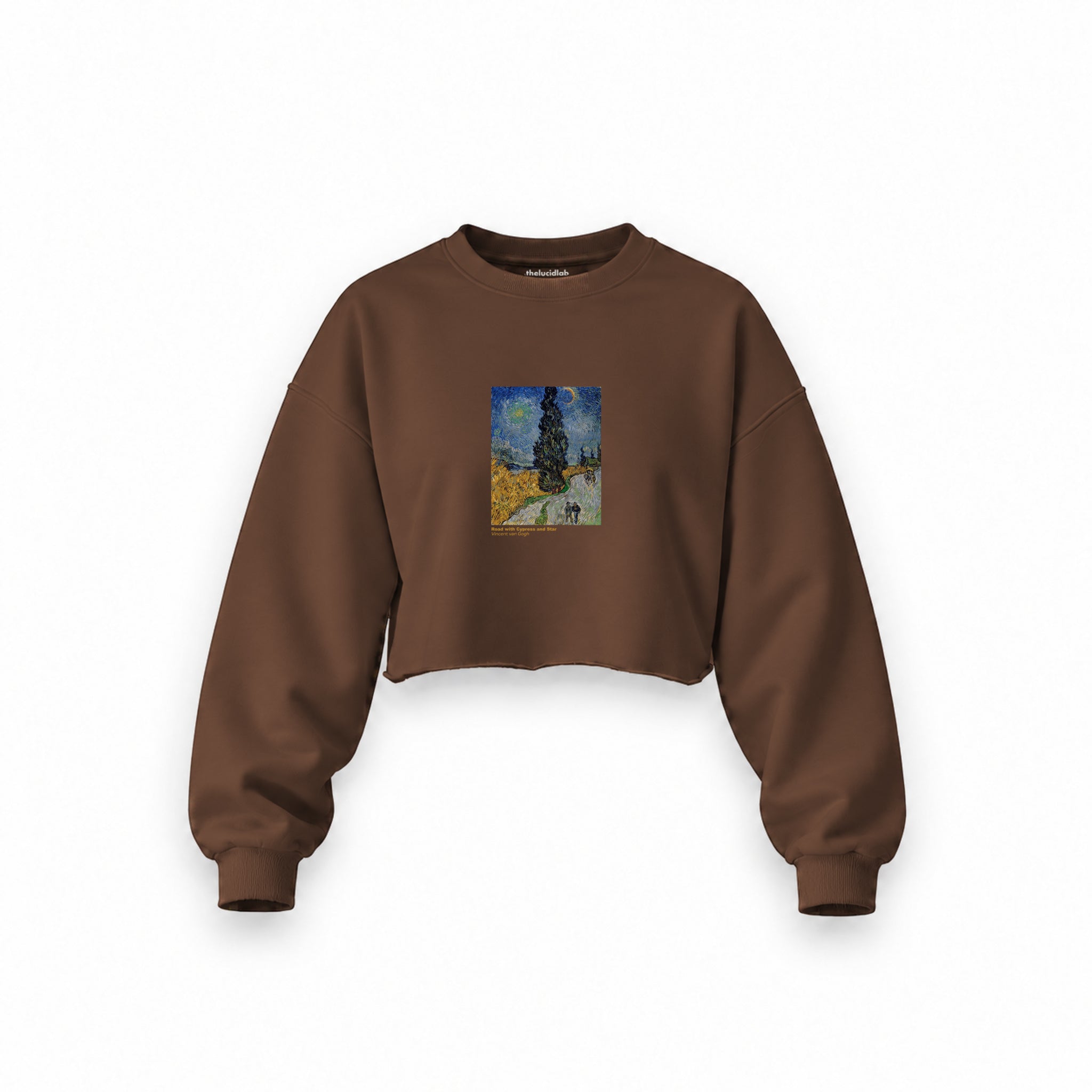 Road with Cypress and Star Oversize Crop Sweatshirt – Kahverengi