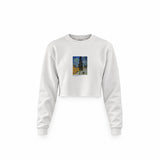 Road with Cypress and Star Crop Sweatshirt – Beyaz