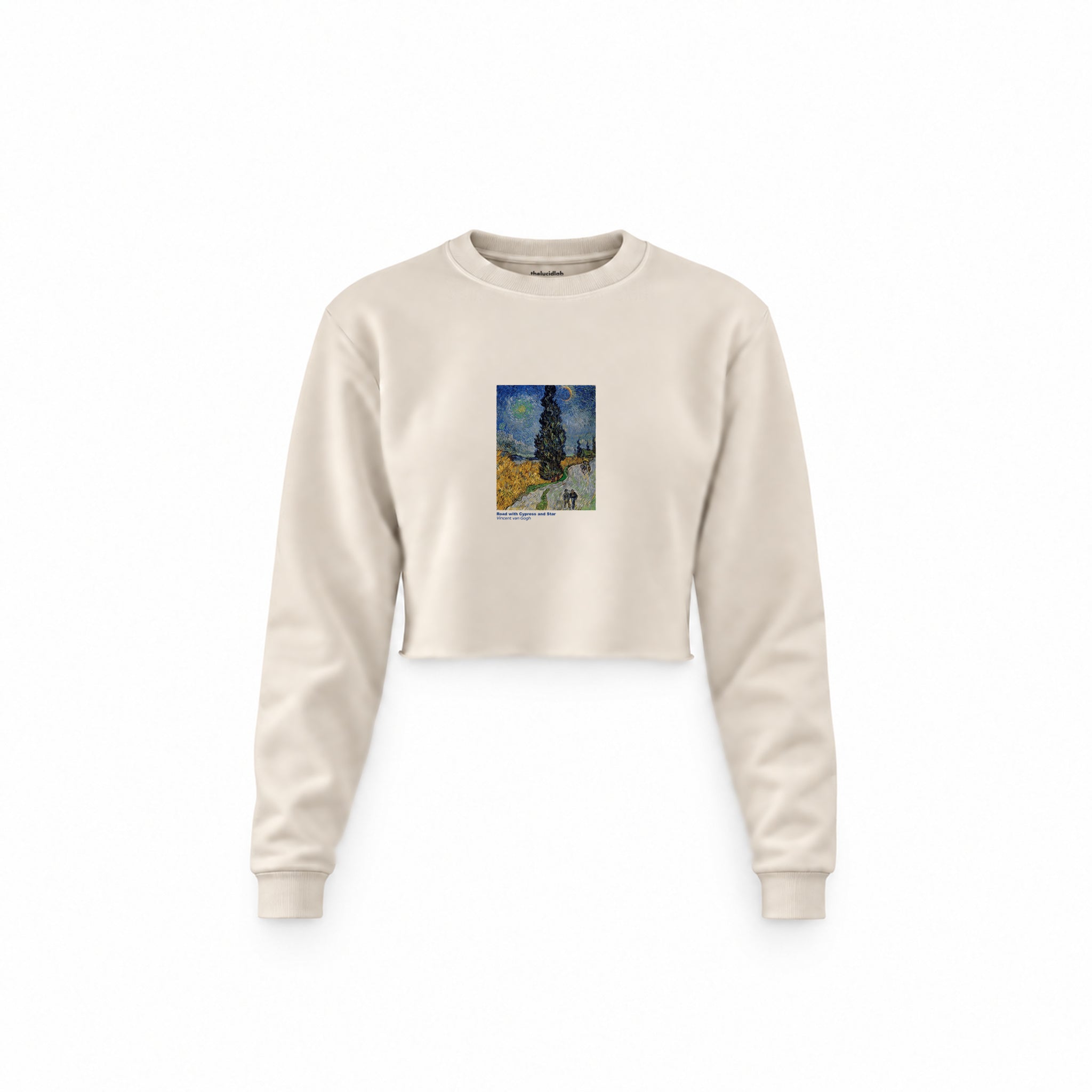 Road with Cypress and Star Crop Sweatshirt – Krem