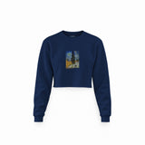 Road with Cypress and Star Crop Sweatshirt – Lacivert