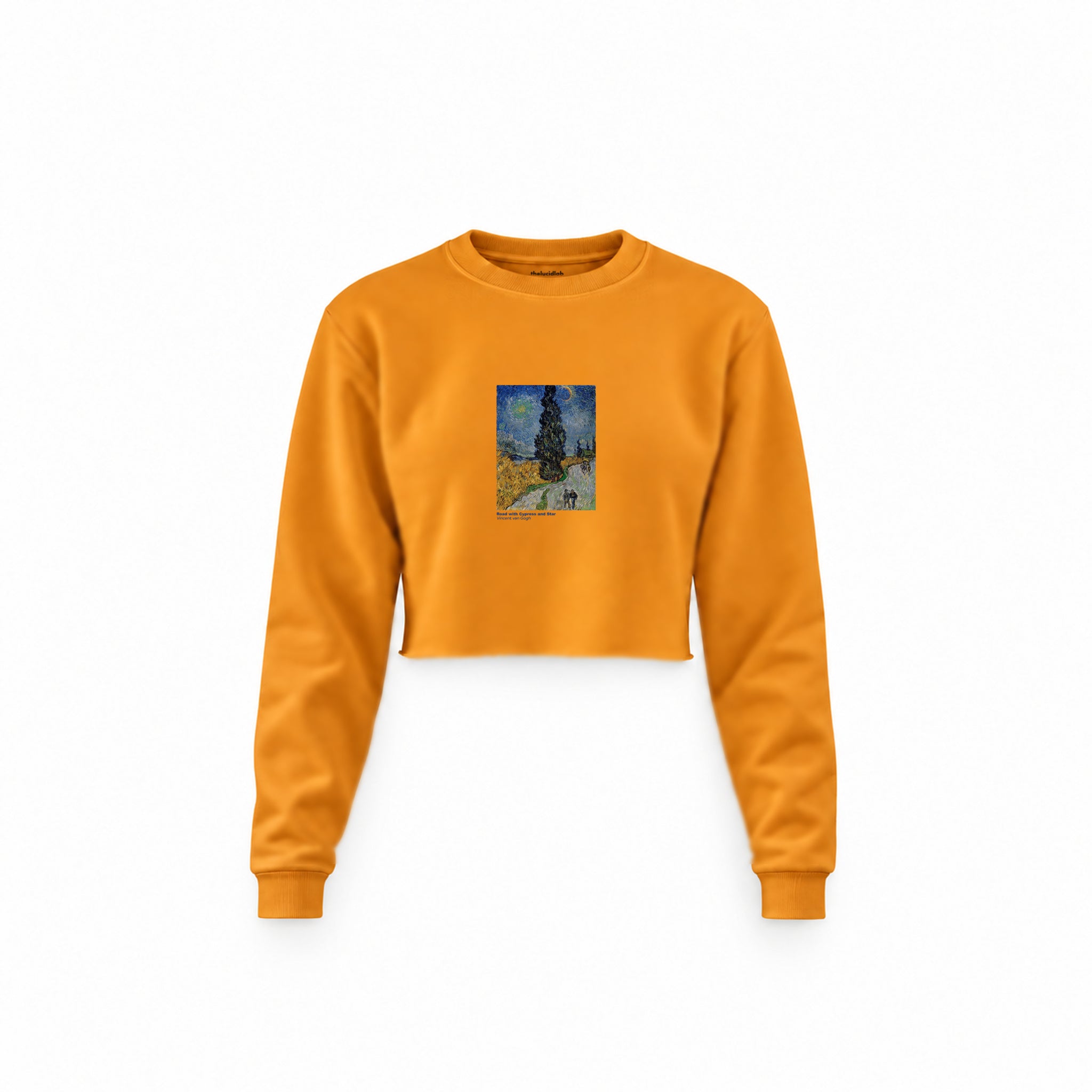 Road with Cypress and Star Crop Sweatshirt – Turuncu