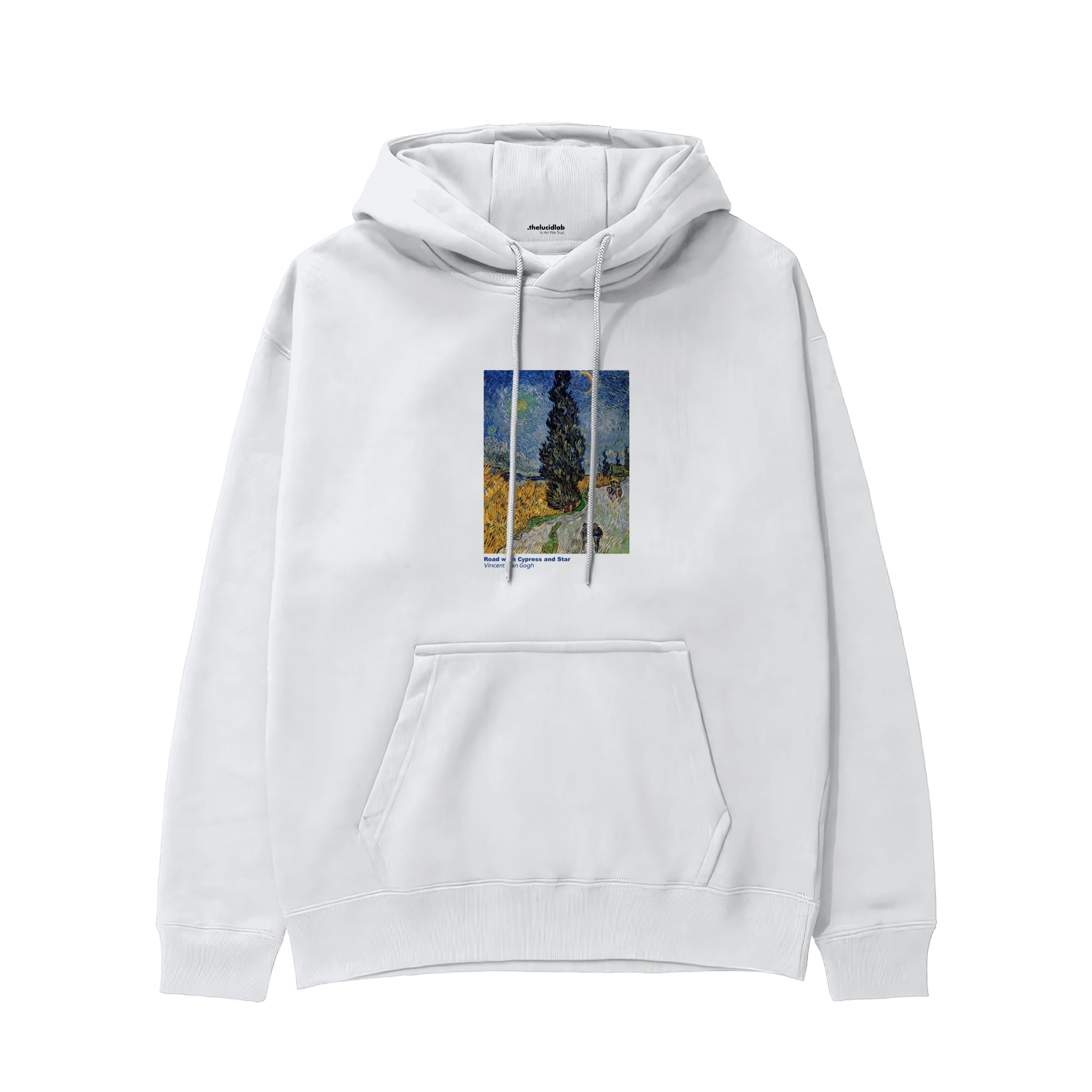 Road with Cypress and Star Hoodie – Beyaz