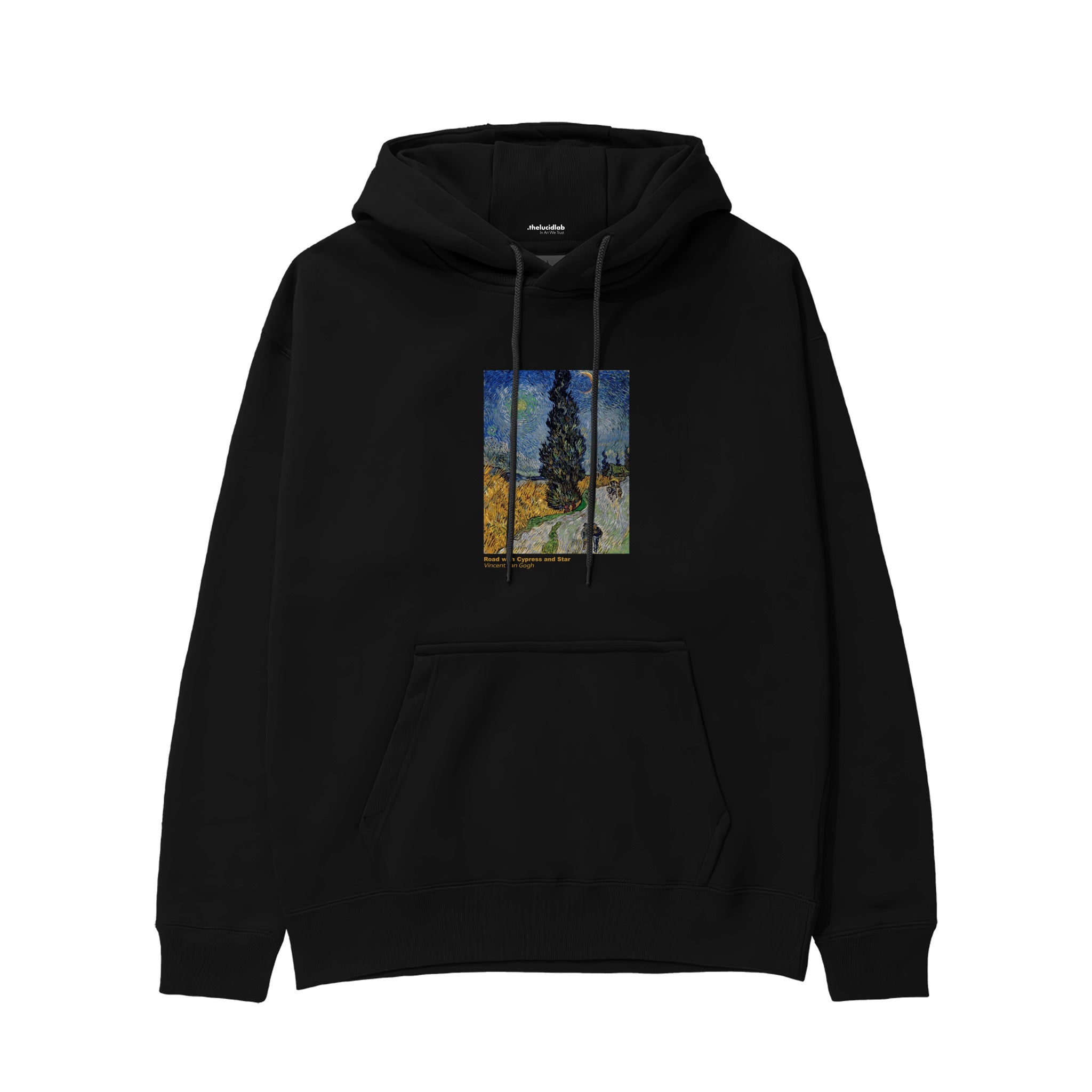 Road with Cypress and Star Hoodie – Siyah
