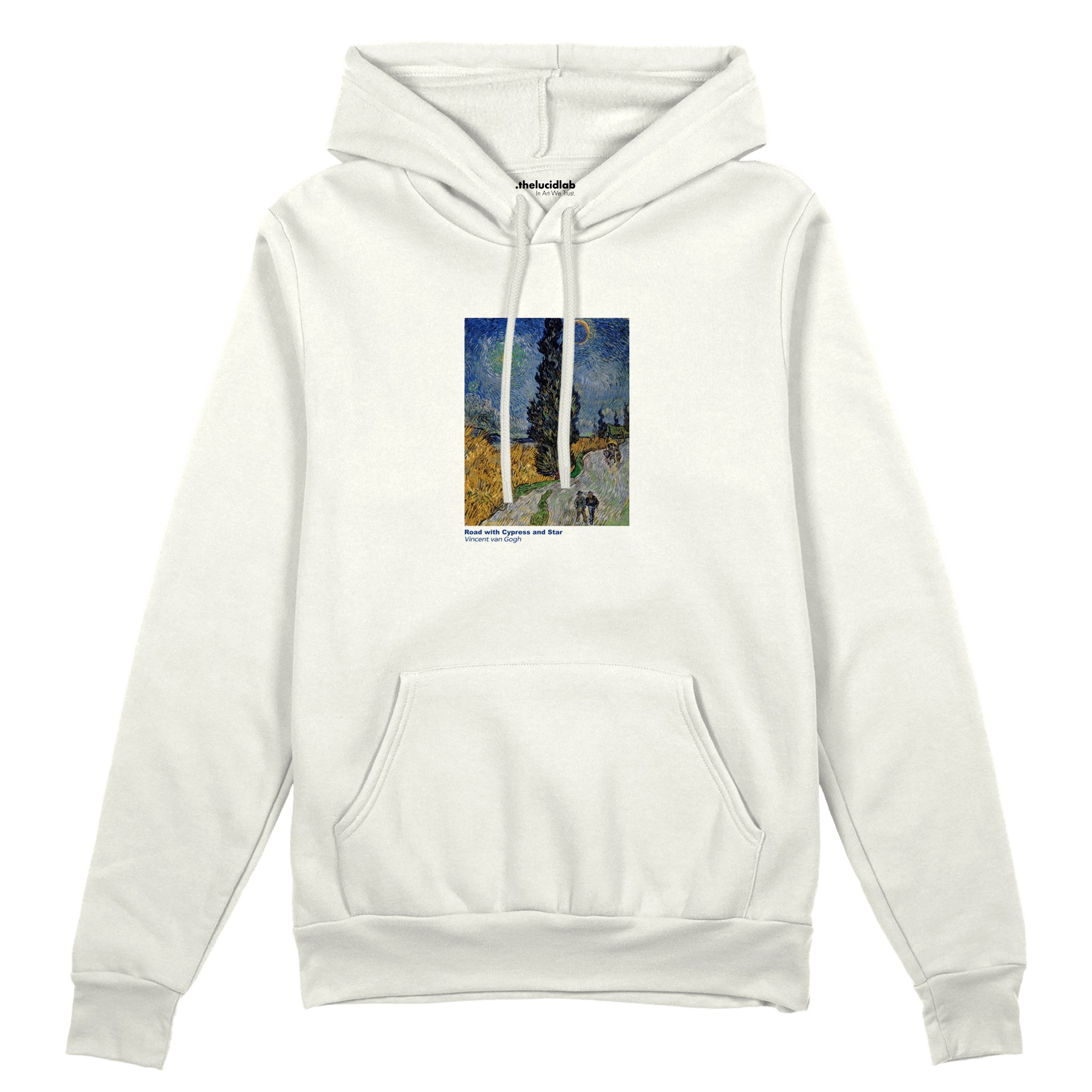 Road with Cypress and Star Oversize Hoodie – Beyaz