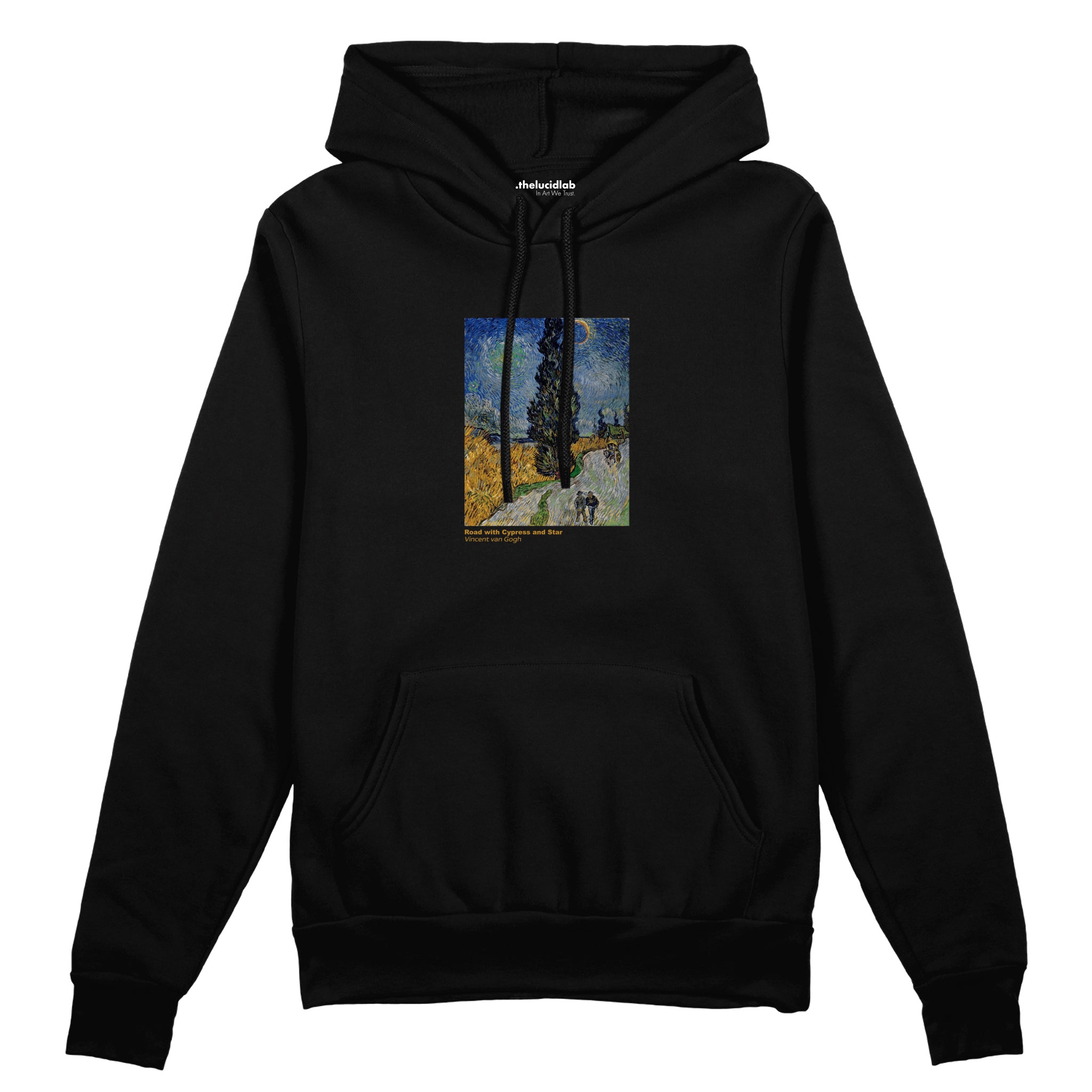 Road with Cypress and Star Oversize Hoodie – Siyah